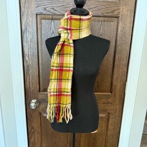 Gobi 100% Mongolian Cashmere Scarf Chartreuse Plaid Red Accent Unisex